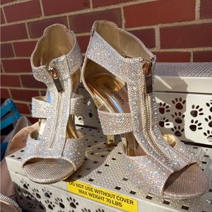 Gold Silver slippers studded with bling rhinestones stilettos